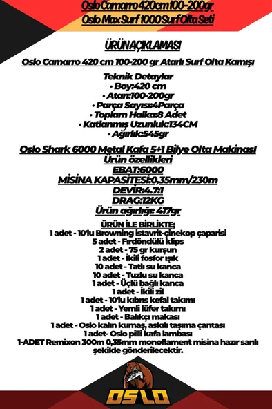 Oslo Camarro 420cm 100-200gr Oslo Surf Max 10000 Surf Olta Seti - Resim 2