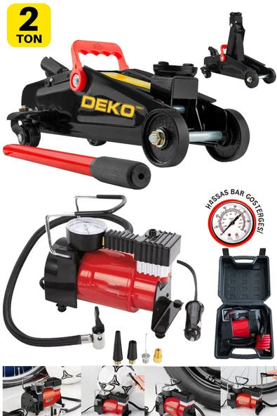 DEKO TURKEY Ultra Kalınlaştırılmış Şaseli 2 Ton Timsah Arabalı Kriko + 12V Çakmaklı Lastik Şişirme Pompası ürün görseli