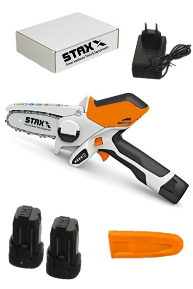 STAXX POWER 24v 4ah Lion Çift Akülü Şarjlı Mini Dal Budama Makinesi Kesme El Testeresi Portatif Mini Bıçkı - Resim 4