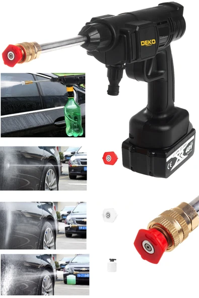 DEKO TURKEY Yüksek Basınçlı Akülü Araba Oto Yıkama Makinesi Sprey Su Tabancası 1500 W 55bar 48v Deterjan Kit - Resim 2