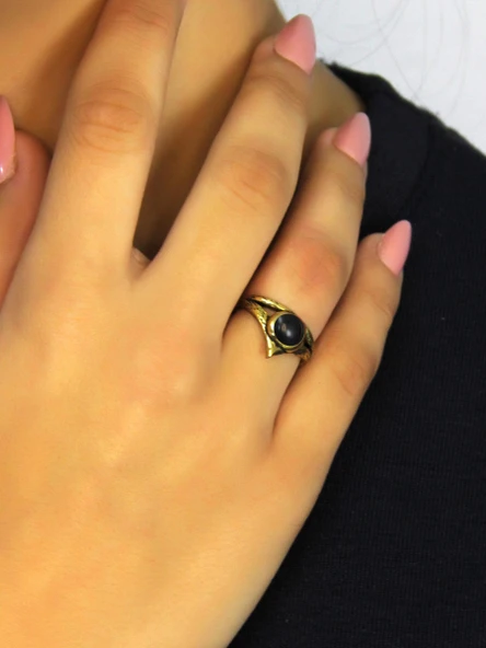 Doğal Taş Oniks Doğal Taşlı Antik Model Kadın Ayarlanabillir Yüzük euy72o ürün görseli