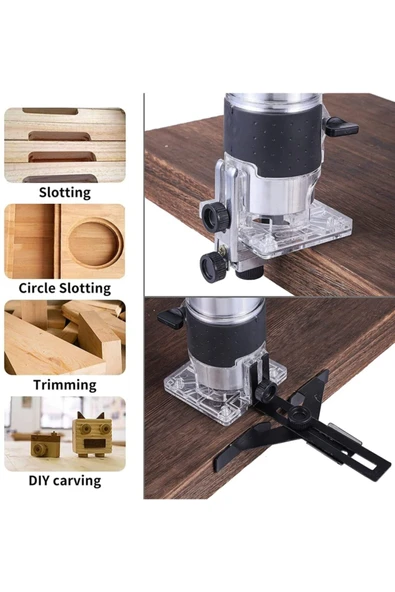 stilmax 3000w 6 Kademe Devir Ayarlı Formika Traşlama El Tipi Freze Makinası Pens 6mm + Yedek Kömür - Resim 3