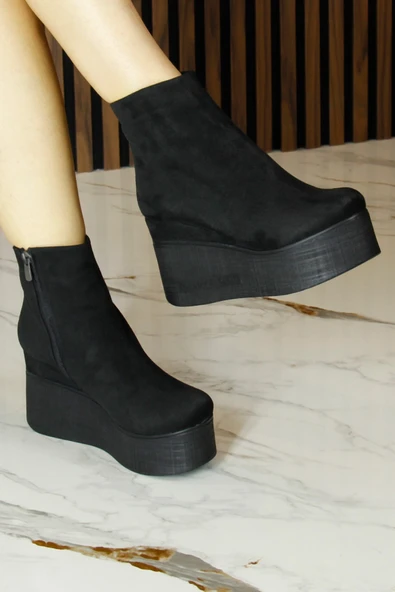 Erkan Saçmacı Himani Siyah Süet Yuvarlak Burun Gümüş Detaylı Gizli Dolgu Topuklu Günlük Ayakkabı - 3