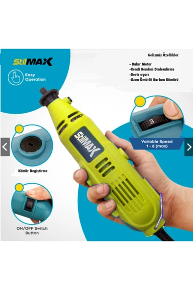 stilmax Germany Style 50 Parça Gravür Oyma Makinesi Dremel Taşlama Zımpara Kesme Seti 500 Watt - Resim 2