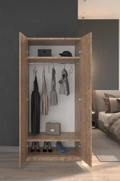 Frey 2 Kapaklı Elbise Dolabı-2 Kapılı Gardırop-Atlantik Çam - 5