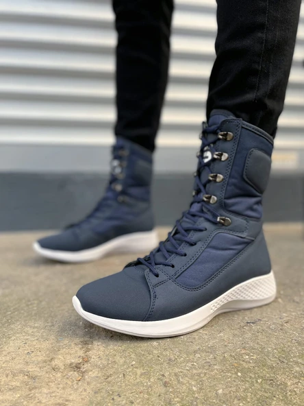 JET-799 Verton Bağcıklı Ortopedik Taban Günlük Cilt Erkek Askeri Postal Bot CBT Lacivert - Resim 2