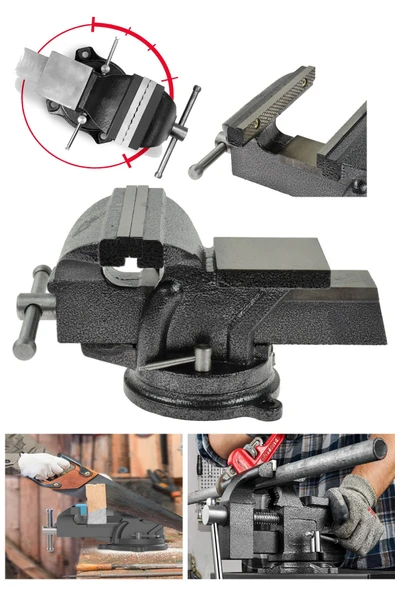 DEKO TURKEY Premium 100mm 4" 360 Dönerli Taban Özel Alaşım Paslanmaz Çelik Sabit Tezgah Masa Mengenesi Örslü ürün görseli