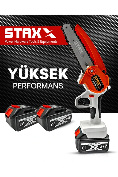 STAXX POWER 21v 3ah Super Seri Çift Akülü 15 Cm Pala Dal Budama Bıçkı Makinası Yağ Pompalı Seri Kullanım - Resim 4