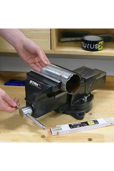 STAXX POWER Staxx Pro 125mm 5" 360" Dönerli Taban Dövme Çelik Sabit Tezgah Masa Mengenesi Madeın Germany - Resim 2