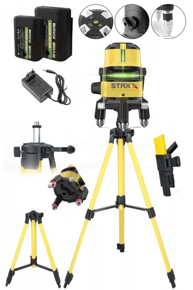 STAXX POWER 2 Çizgili Yatay Ve Dikey Yeşil Lazer Ölçüm Hizalama 30m Mesafe x2Ad Bataryalı Seviye Ölçme +Tripod ürün görseli 1