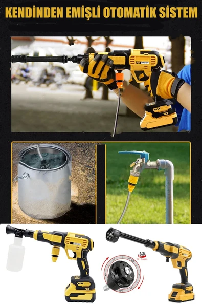 STAXX POWER 21500WH Kömürsüz Titanyum Motorlu Çift Akülü Yüksek Basınçlı Oto Araç Bahçe Yıkama Tabancası Seti - Resim 3