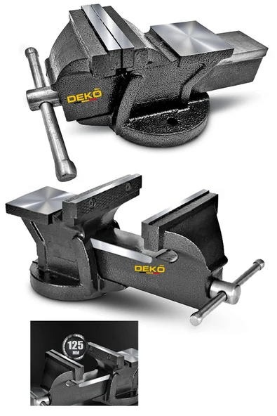 DEKO TURKEY Yerli Üretim 125mm 5" Sabit Tabanlı Özel Alaşım Paslanmaz Çelik Sabit Tezgah Masa Mengenesi Örslü ürün görseli