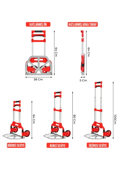 DEKO TURKEY Dkt80eb 80kg Kapasiteli Teleskopik, Katlanır El Arabası Koli Yük Paket Taşıma El Arabası 80kg ürün görseli