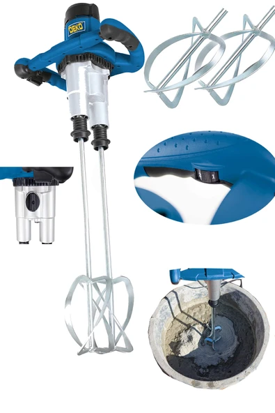 DEKO TURKEY Dktpm400 4000 Watt Devir Ayarlı Çift Mixer Alçı Boya Sıva Çimento Karıştırıcı Mikser Çırpıcı Set - Resim 3