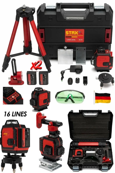 STAXX POWER X2 Çift Akülü 360° Yeşil Çizgi Lazer Hizalama – Tripotlu Uzaktan Kumandalı Tam Set RED990 - Resim 2