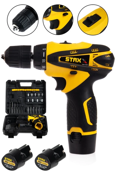 STAXX POWER American Type 58v 8ah Çift Şanzımanlı Samsung Çift Akülü Şarjlı Matkap Vidalama +24 Parça Set ürün görseli 1