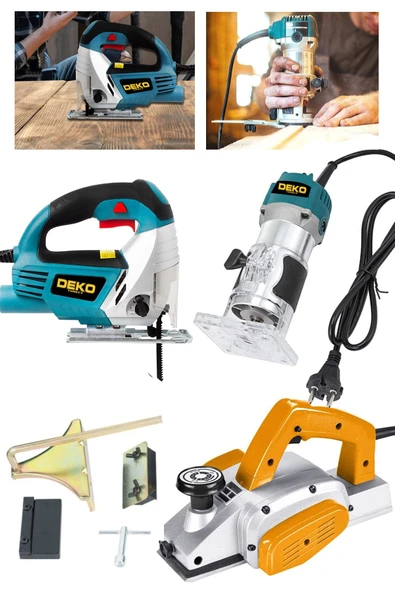 DEKO TURKEY 3'lü Usta Seti Freze Formika Kanal Açma + Ahşap Rendeleme Planya Makinesi + Ahşap Kesme Dekupaj ürün görseli