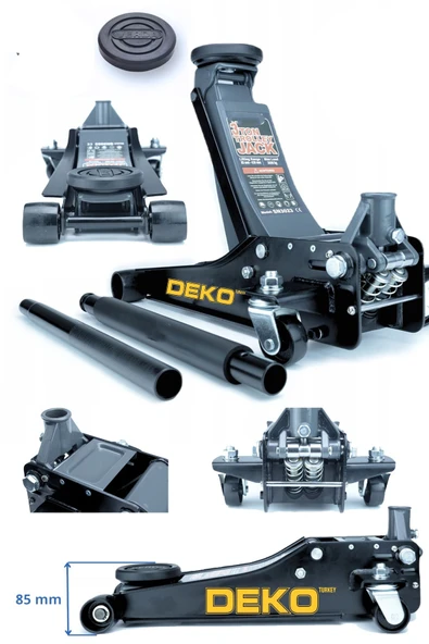 DEKO TURKEY Profesyonel Seri Güçlendirilmiş Çift Çelik Piston Oto Garaj Krikosu Alçak Şase Araç Krikosu 47cm Max ürün görseli