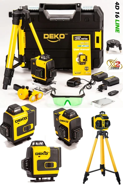 DEKO TURKEY Otomatik Hizalama 16 Köşe 360° Yeşil Lazer Çizgi Hizalama Terazi Çantalı Tripod Ayak Hediye Full Set ürün görseli 1