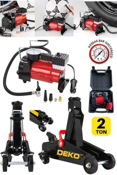 DEKO TURKEY Ultra Kalınlaştırılmış Şaseli 2 Ton Timsah Arabalı Kriko + 12V Çakmaklı Lastik Şişirme Pompası - Resim 2
