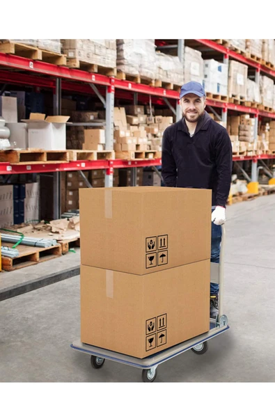 stilmax 300 Kg Kapasiteli Katlanır Tabla Koli Yük Paket Taşıma El Arabası Kaydırmaz Taban Depo El Arabası - Resim 4