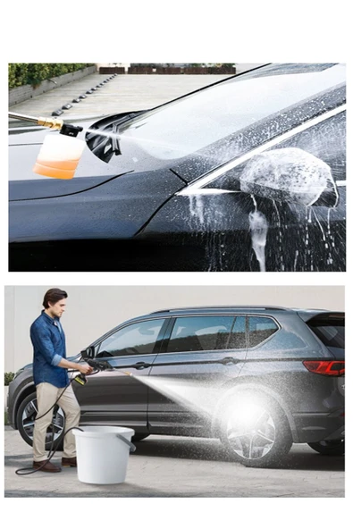 DEKO TURKEY Yüksek Basınçlı Akülü Araba Oto Yıkama Makinesi Sprey Su Tabancası 1500 W 55bar 48v Deterjan Kit - Resim 3