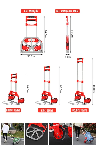 stilmax Stm80eb 80kg Kapasiteli Teleskopik, Katlanır El Arabası Koli Yük Paket Taşıma El Arabası 80kg - Resim 2