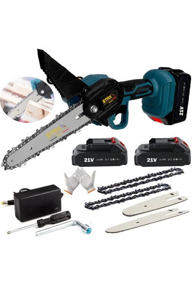 STAXX POWER 21v 3ah 2000w Çift Akülü 10-15cm Uzun Kısa Pala 2x Zincir Şarjlı Dal Kesme Budama Bıçkı Testeresi - Resim 2