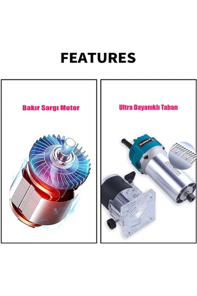 stilmax 3000w 6 Kademe Devir Ayarlı Formika Traşlama El Tipi Freze Makinası Pens 6mm + Yedek Kömür - Resim 5