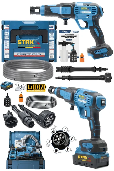 STAXX POWER %100 Bakır Sargılı Tintanyum Motor Çift Akülü Yüksek Basınçlı Bahçe ve Oto Yıkama Makinesi 70 Bar - Resim 2