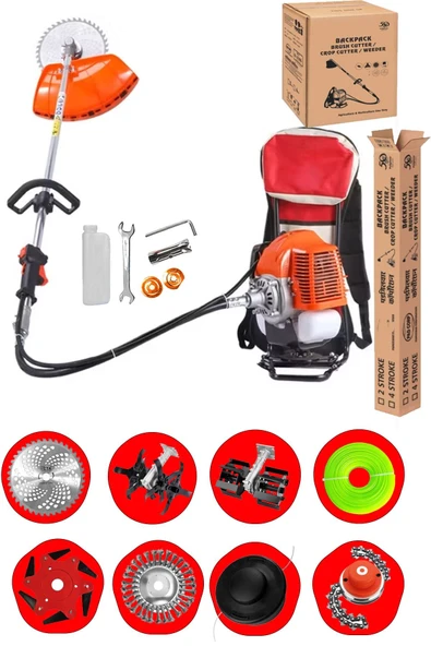 DEKO TURKEY 8 Başlıklı Arazi Seti 20HPX Sırt Tipi Tırpan Çim Ot Çalı Tırpanı Akrobat Çapalama Toprak Eşeleme ürün görseli