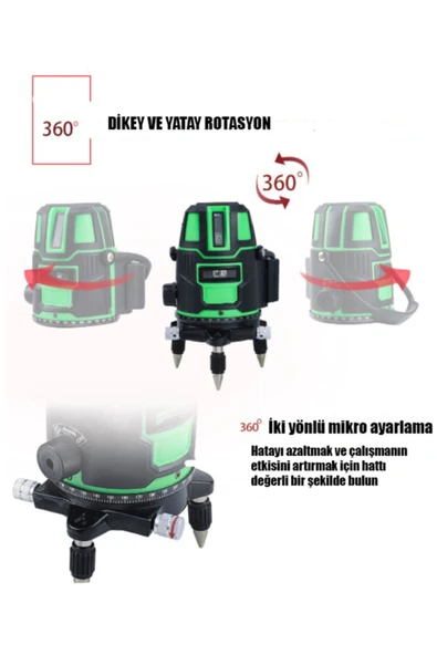 STAXX POWER Germany Tek Akülü Otomatik Hizalamalı 360° Çantalı Yatay Dikey Çok Fonksiyonlu Lazer Metre - Resim 6