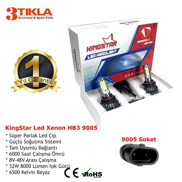 Diamond-X HB3 9005 Beyaz Led Xenon Şimşek Etkili Far Ampül 8000 Lümen - Resim 2