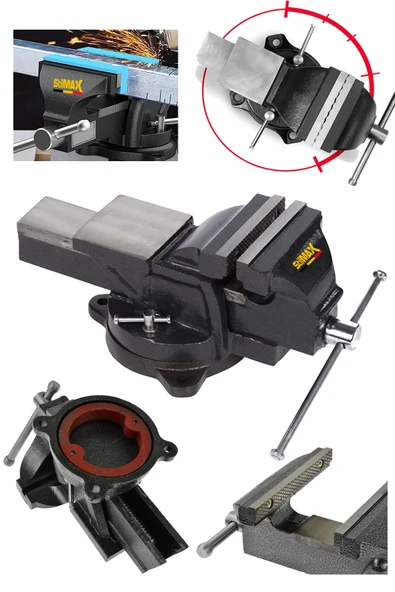 stilmax Germany 125mm 5" 360 Dönerli Taban Özel Alaşım Paslanmaz Çelik Sabit Tezgah Masa Mengenesi Örslü ürün görseli