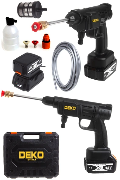 DEKO TURKEY Yüksek Basınçlı Akülü Araba Oto Yıkama Makinesi Sprey Su Tabancası 1500 W 55bar 48v Deterjan Kit ürün görseli
