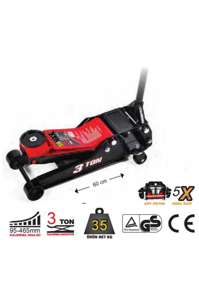 stilmax Germany Type 3 Ton Çift Piston Çelik Şase Düşük Profil Oto Tamirci Krikosu Max 47 cm - Resim 3