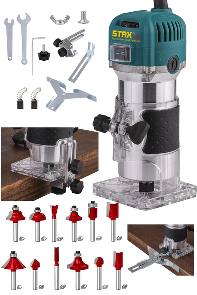 STAXX POWER Germany 3000 Watt 6 Kademe Devir Ayarlı Formika Traşlama Freze Makinesi 6 Mm Pens + 12 Adet Uç Seti - Resim 2