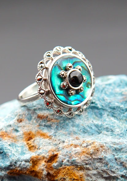 925 Ayar Gümüş Kadın Yüzük sy00098 - Resim 5