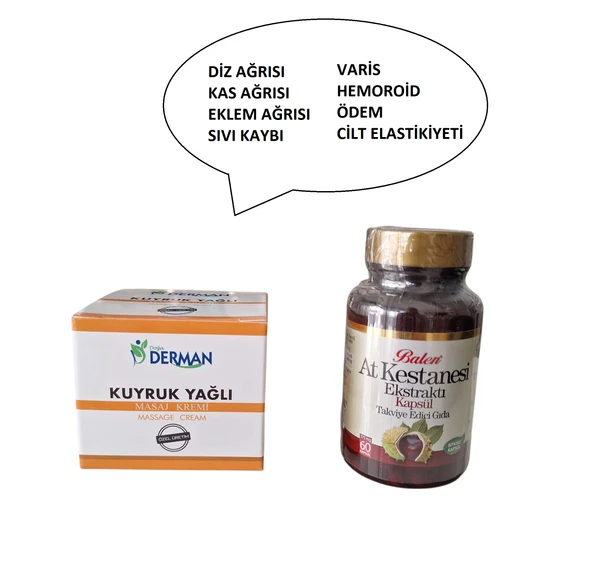 KUYRUK YAĞLI KREM 100 ml +AT KESTANESİ EKSTRAT 60 KAPSÜL (DİZ AĞRISI -EKLEM AĞRISI) ürün görseli