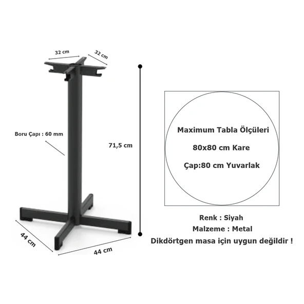 Tempo Bistro Masa Ayağı Siyah Metal 71 cm - 2
