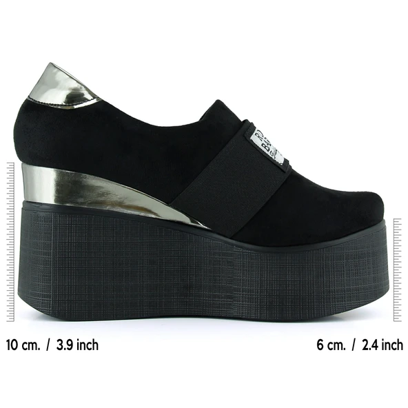 Erkan Saçmacı Himani Siyah Süet Yuvarlak Burun Gümüş Detaylı Gizli Dolgu Topuklu Günlük Ayakkabı - 2