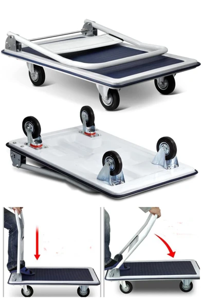 STAXX POWER 300 Kg Kapasite Alaşımlı Çelik Katlanır Platform 4 Tekerlekli Malzeme Koli Paket Taşıma El Arabası ürün görseli