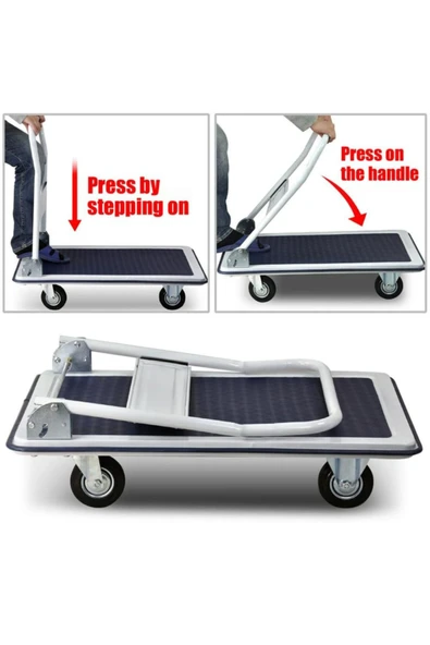 STAXX POWER 300 Kg Kapasite Alaşımlı Çelik Katlanır Platform 4 Tekerlekli Malzeme Koli Paket Taşıma El Arabası - Resim 6