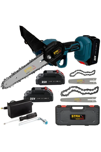 STAXX POWER 21v 3ah 2000w Çift Akülü 10-15cm Uzun Kısa Pala 2x Zincir Şarjlı Dal Kesme Budama Bıçkı Testeresi ürün görseli 1