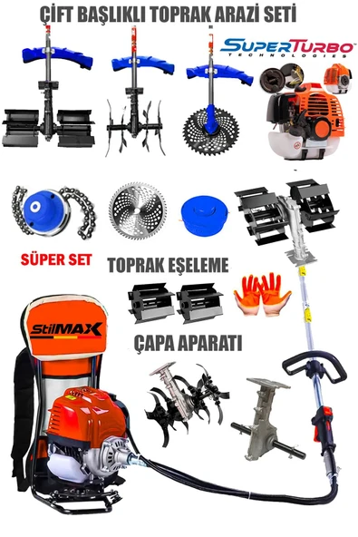 stilmax SUPERTURBO Arazi Seti 20HPX Sırt Tipi Tırpan Ot Biçme + 2'Lİ Toprak Eşeleme + Akrobat Çapalama Seti - Resim 2