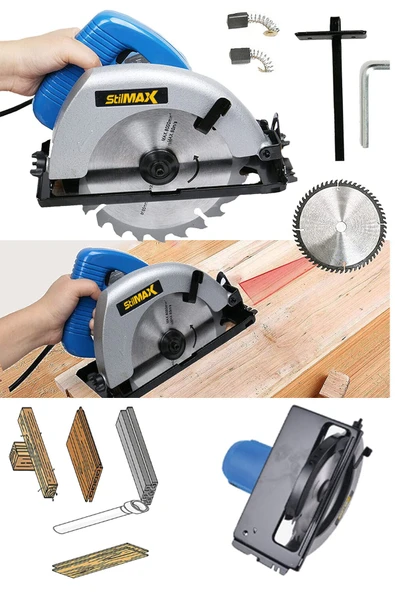 stilmax Metal Çift Dişli Sistem Bakır Motor Ahşap Sunta Kesme Daire Testere Makinesi 1600 Watt 185mm ürün görseli 1