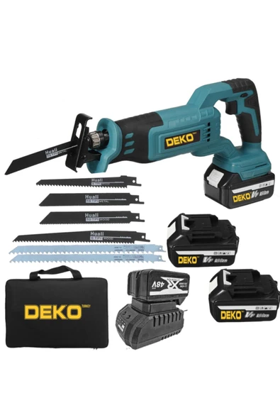 DEKO TURKEY Kömürsüz Motor 48v Panasonic Çift Akülü Tilki Kuyruğu Kemik Kesme Makinesi Kılıç Testere + 7 Bıçak - Resim 2