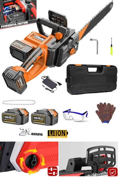 staxx Yüksek Performanslı Otomatik Yağlamalı Lityum Bataryalı Çift Akülü Ağaç Dal Budama Makinesi 16' Kama - Resim 2