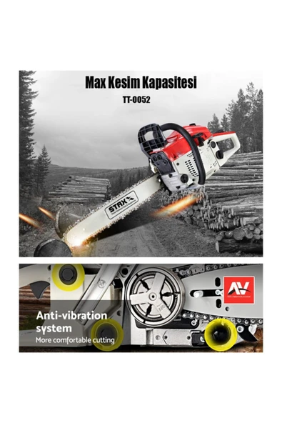 STAXX POWER American Ağaç Odun Dal Kesme Makinesi Motorlu Benzinli Testere 52cc 4.3 Hp Yağ + Yedek Zincir - Resim 7