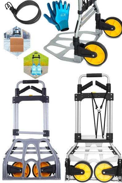 stilmax Germany 120Kg Kapasiteli Katlanır Koli Yük Paket Taşıma El Arabası 360° Dönen Sap + Teleskopik Kol ürün görseli
